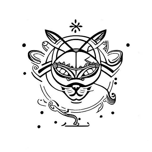 Cat From The Side Surrounded With Symbols Of Pisces