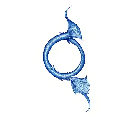 Catfish Eating Its Own Tail In A Circle In Blue Ink