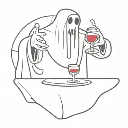 Cartoon Ghost Pouring Wine At A Table