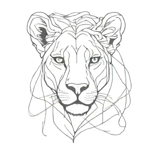 Simple Lioness Fine Line Intertwined With Woman's Face Outline