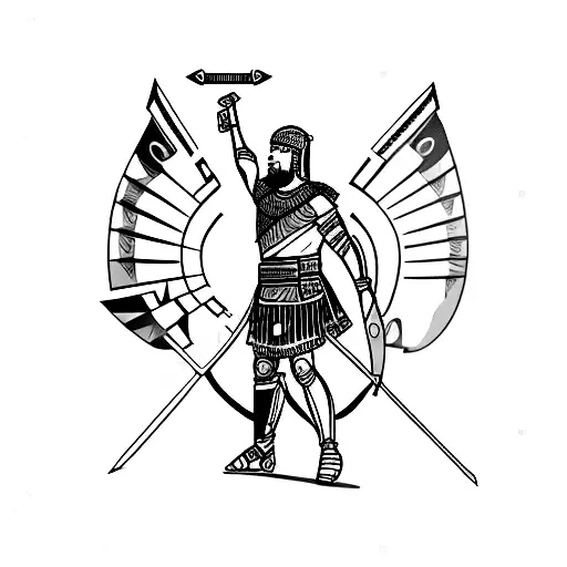 Roman Gladiator With Spear And Shields