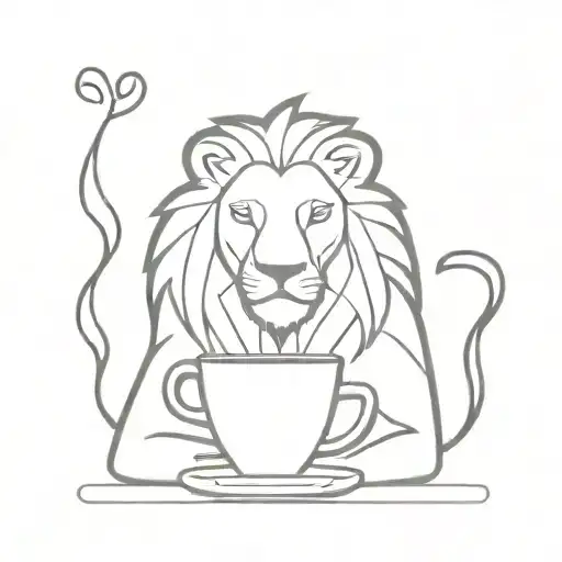Lion Drinking Coffee
