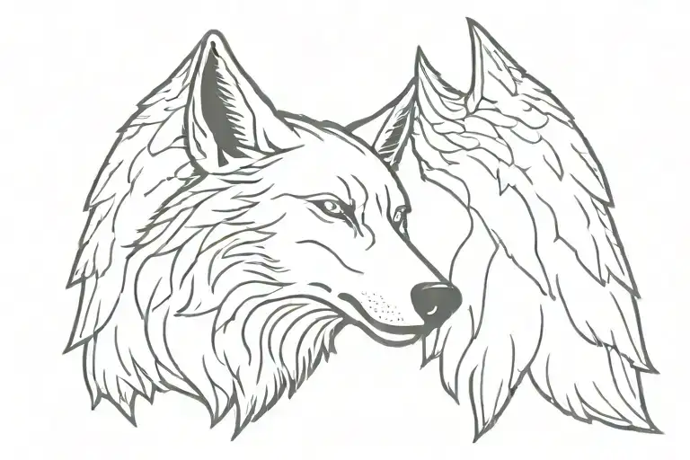 Wolf Howling Together Face Angel Wings