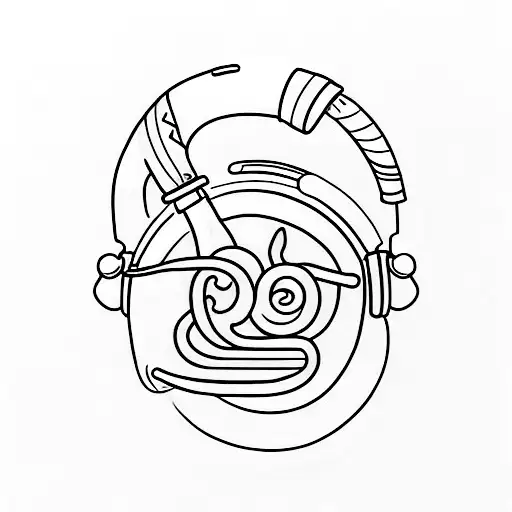 A Minimalist Tattoo Of A Worm Wearing Headphones And Listening To Music