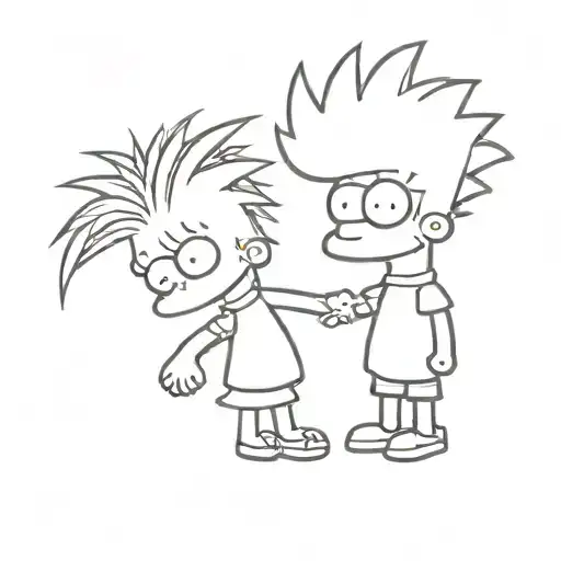 Lisa And Bart Simpson Silhouette Fine Line Delicate
