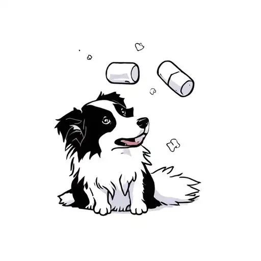 Border Collie Sitting With Mini Cartoon Marshmallow Floating