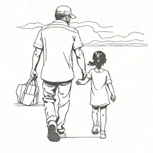 Small Girl With Her Father Walking