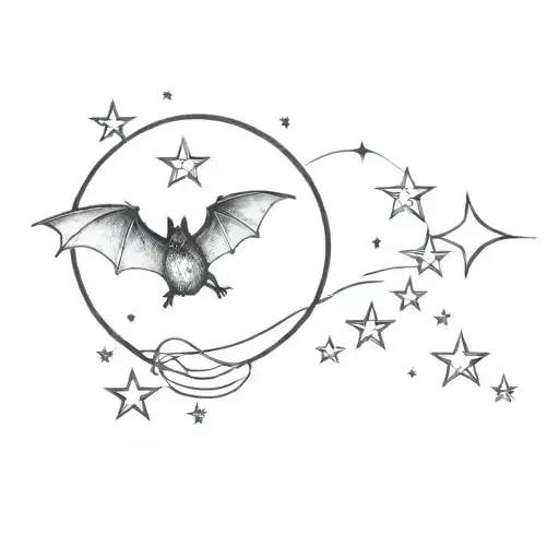 Feminine Cute Bat Moon Stars