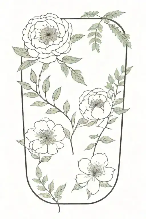 Peonies With Fern Leaves And Different Flowers And Delicate Leaves