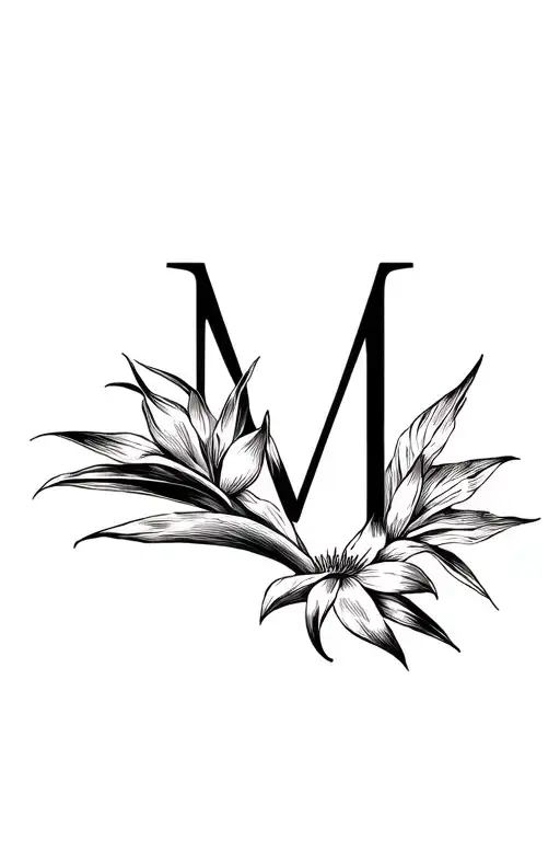 Letter M With A Flower Of The Bird Of Paradise