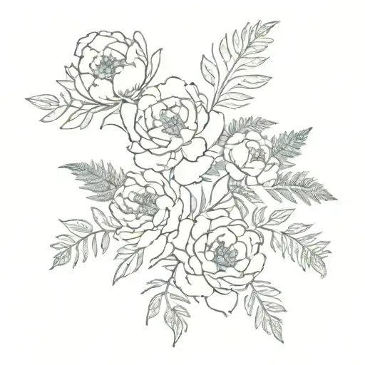 Delicate Peonies With Fern Branches