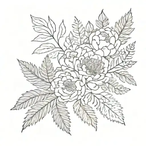 Delicate Peonies With Fern Branches