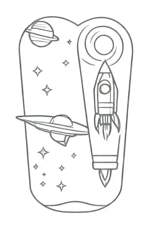 Rocket Ship With Saturn And A Lightbulb