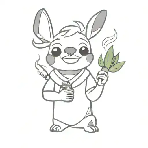 Finn From Adventrye Time And Stitch Cartoon Smoking Weed Together