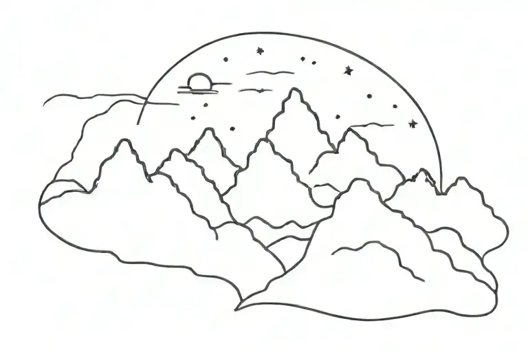 Minimalist Mountain Range With Orions Belt In The Sky