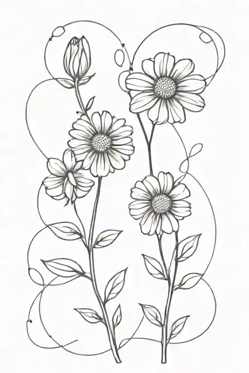 Daisy And Rose Intertwined Stems Growing