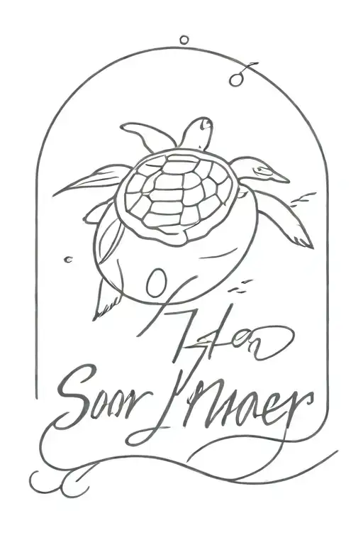 Sur La Mer In Cursive With A Fine Line Turtle Underneath It