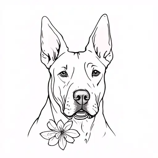 Bull Terrier Dog Whit Cherry Blossom