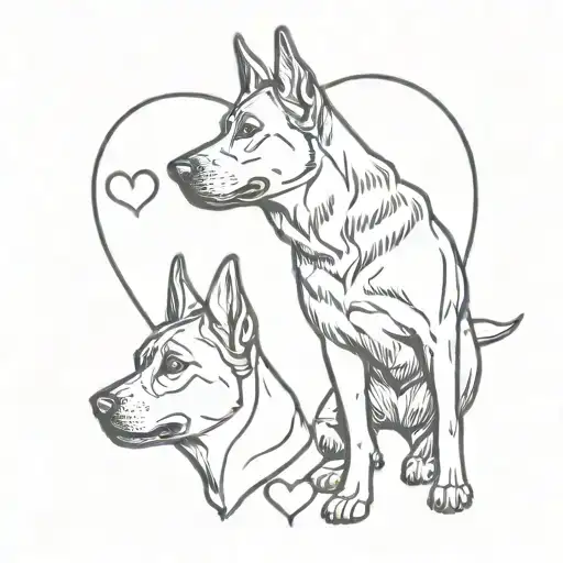 German Shepherd Head Outline And Pit Bull Head Out Line Looking At A Heart Shaped Balloon