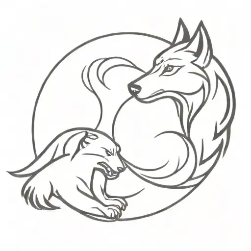 A Wolf And Black Eagle Intertwined In A Yin Yang Symbol