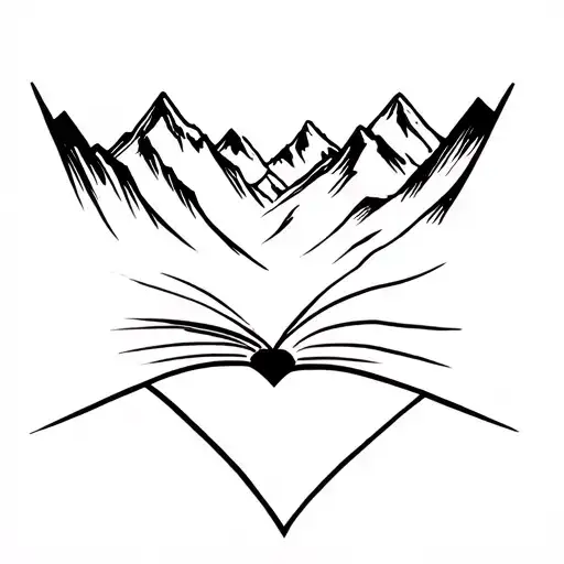 Book With Mountains And Heart Fine Black Line
