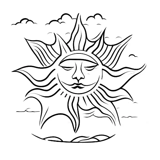 Mountain And Tree In A Oval With Sun