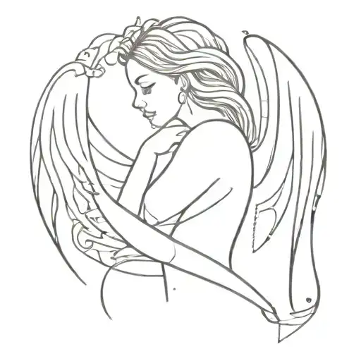 A Dark And Mysterious Tattoo Of A Female Figure With Wings Made Of Music Notes