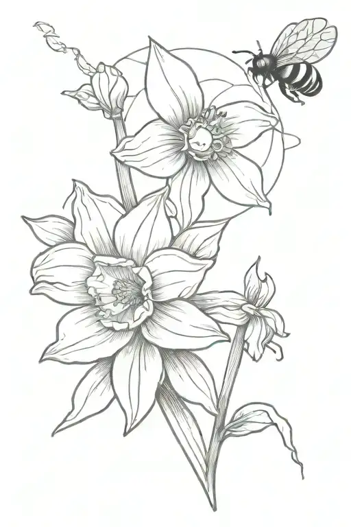 Doodle Lighting Bolt With Daffodils Inside And A Small Bee Outside