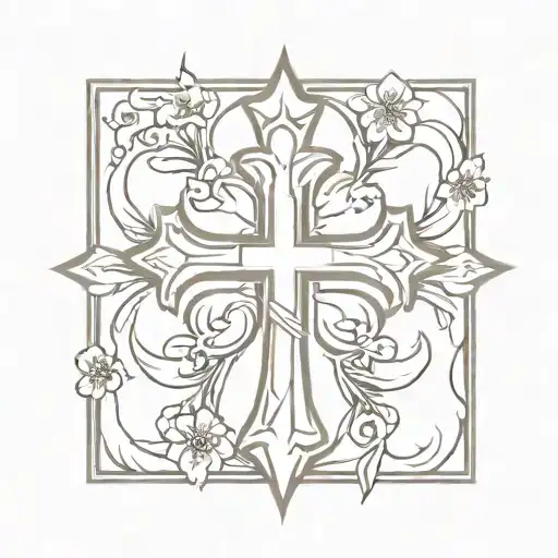 Shinning Cross And Flower