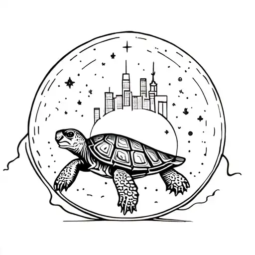 Turtle In Teh Space With A City On The Shell