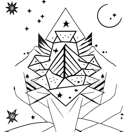 Mountain With Moon And Stars