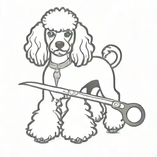 Grooming Scissors With Black Poodle Dog Adorned