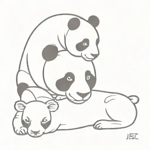 Panda And Lamb Laying