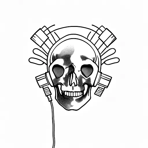 Skull Wearing Headphones Hanging Itself