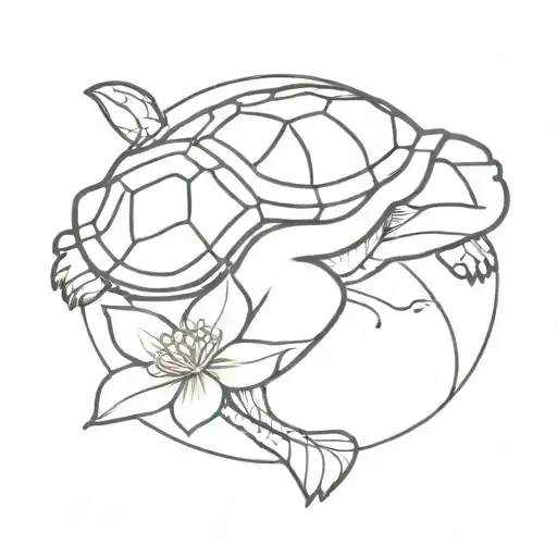 Turtle And Single Water Lily Intertwined