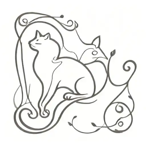 A Minimalist Design Of A Cat Silhouette Surrounded By Swirling Coffee Beans