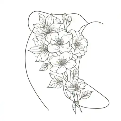 Fine Line Body Outline With Flowers