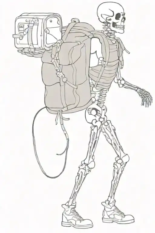 Tall Skeleton Waking Carrying A Rucksack With A 240