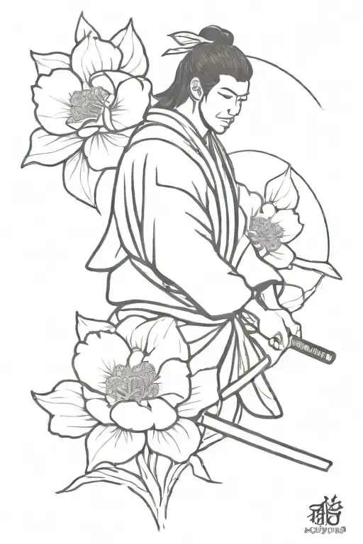 Samurai In A Flower Garden