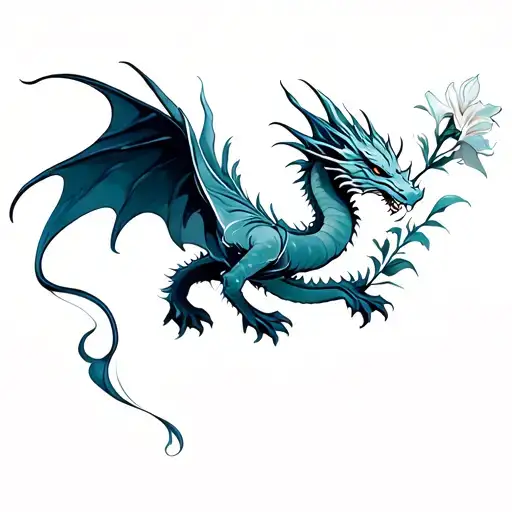 Dragon Flying With Gladiolus Flower