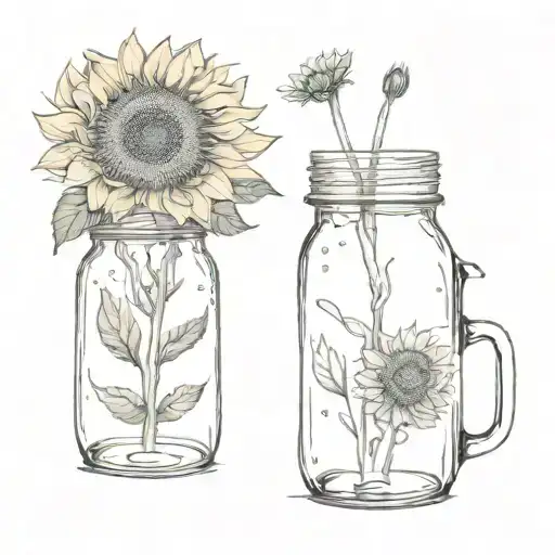 Sunflowers Without A Lot Of Leaves In Tall Mason Jar With Water