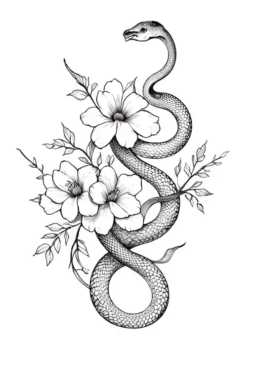 Snake And Flowers Intertwined Vines Wrapped