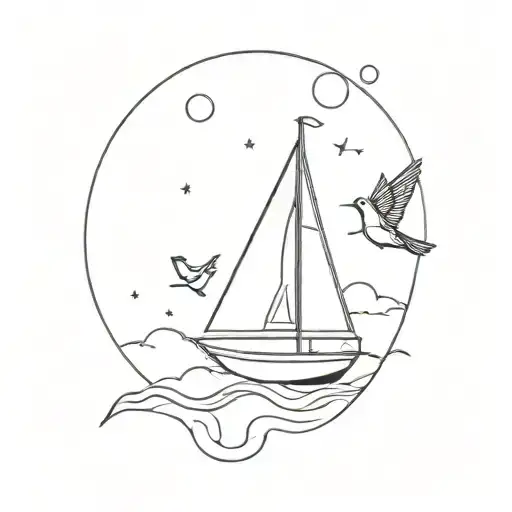 Sail Boat And Robin Bird Flying