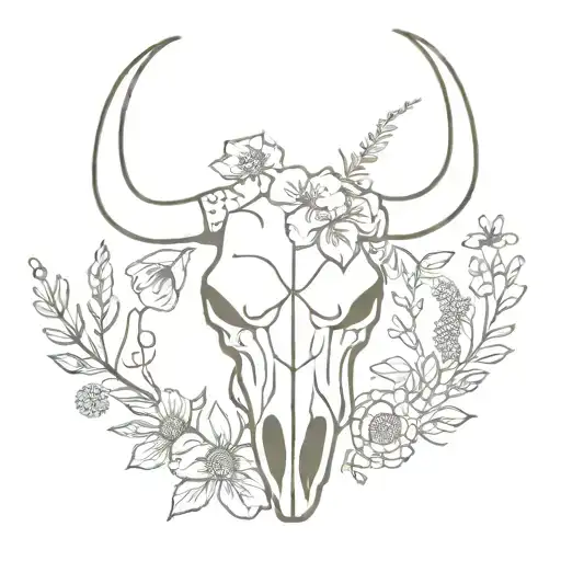 Bull Skull And Wildflowers