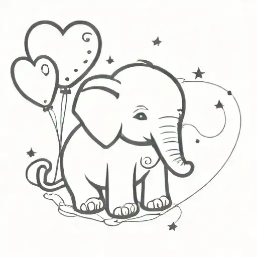 Baby Elephant Holding Heart Baloon Surrounded By Aquarius Constellation