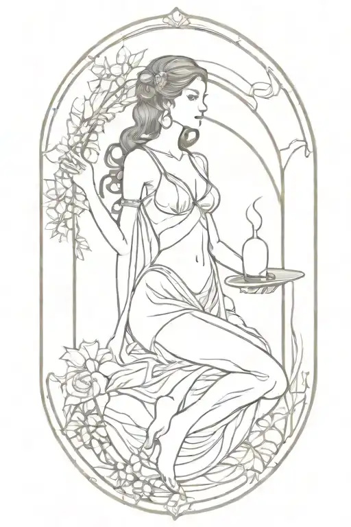 Female Hermit Tarot Card Art Noveau Style