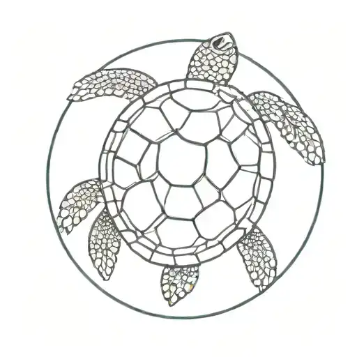 A Circular Hawaiian Design Of A Sea Turtle