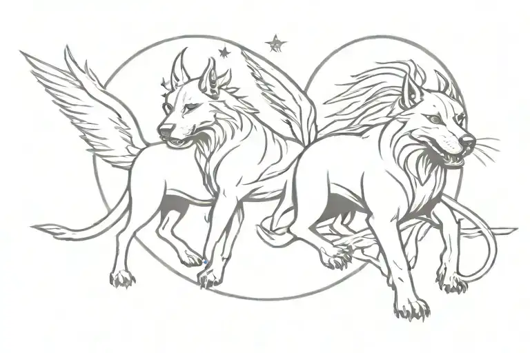 Winged Cerberus And The Triune Moon Stars Sea