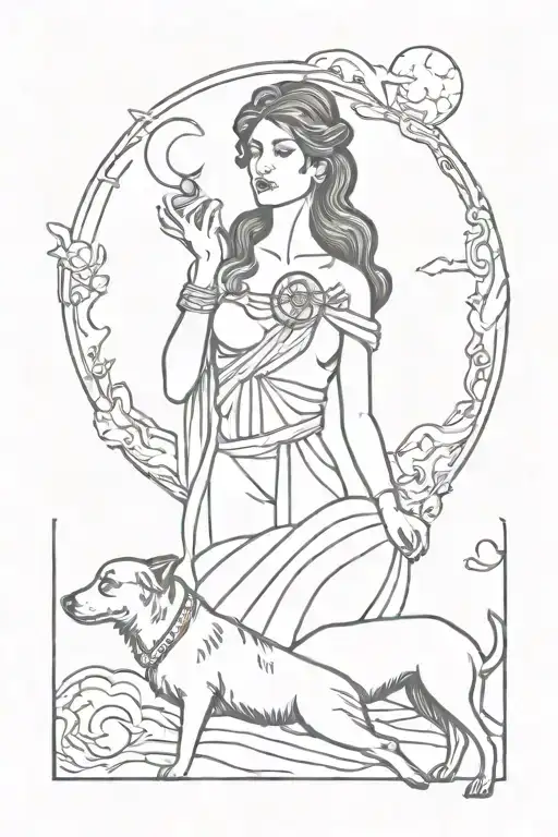 Goddess Hecate With Dogs And Moon