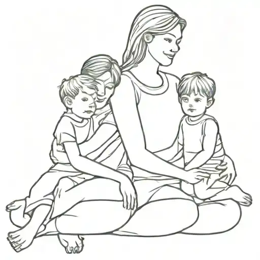 Mom And Two Boys Sitting